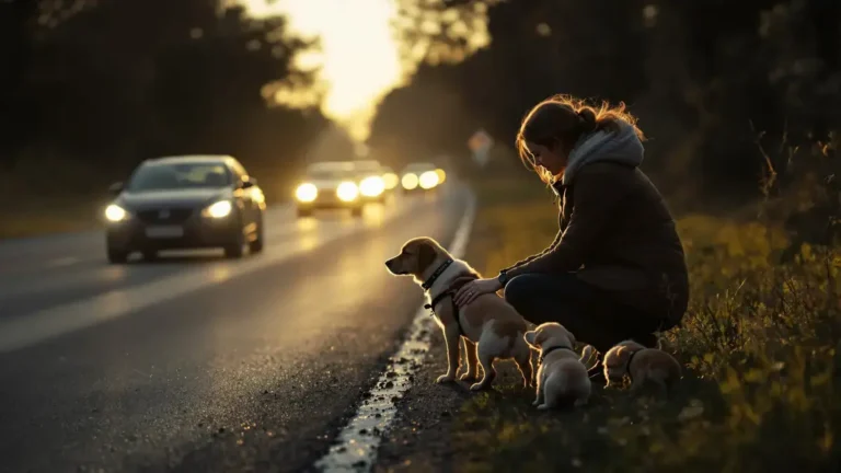 Řidička pocítila neodolatelnou potřebu otočit auto, aby zachránila fenku a její dvě štěňata u silnice