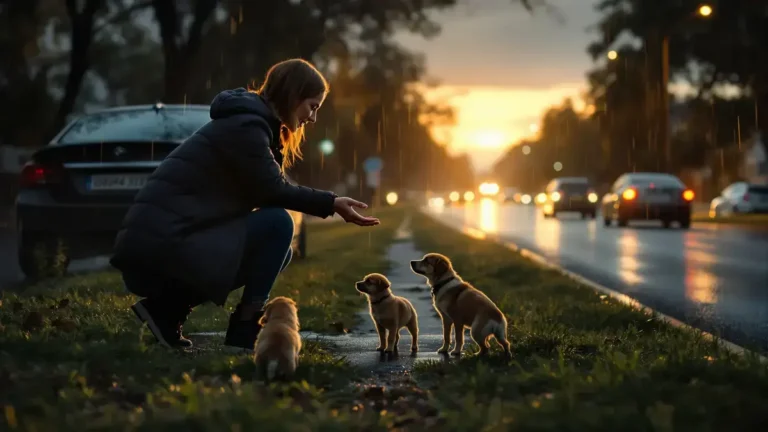 Řidička pocítila neodolatelnou potřebu otočit se a zachránit fenku a její dvě štěňata u kraje silnice